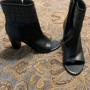 Elegant Black genuine leather Peep-Toe Ankle Boots